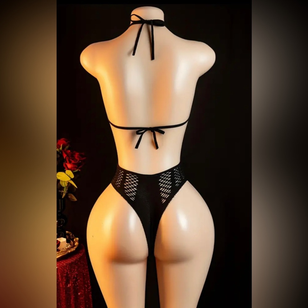 NWT Women's Fishnet Lingerie - Backless Lace-Up Cutout Bodysuit - Picture 4 of 9